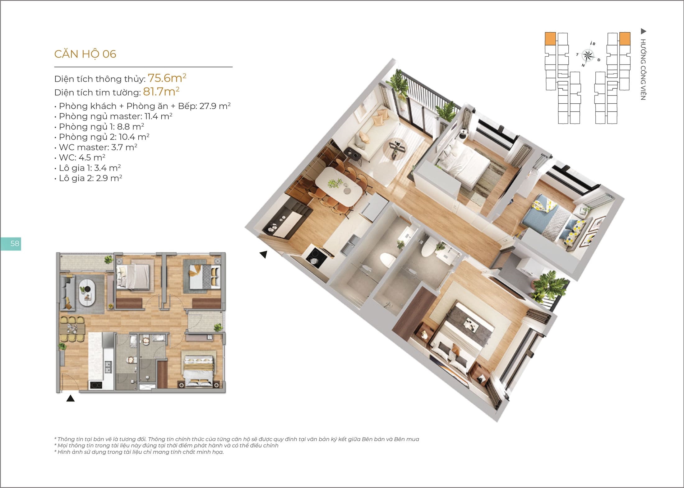 Căn hộ 3 phòng ngủ Imperia Sky Park