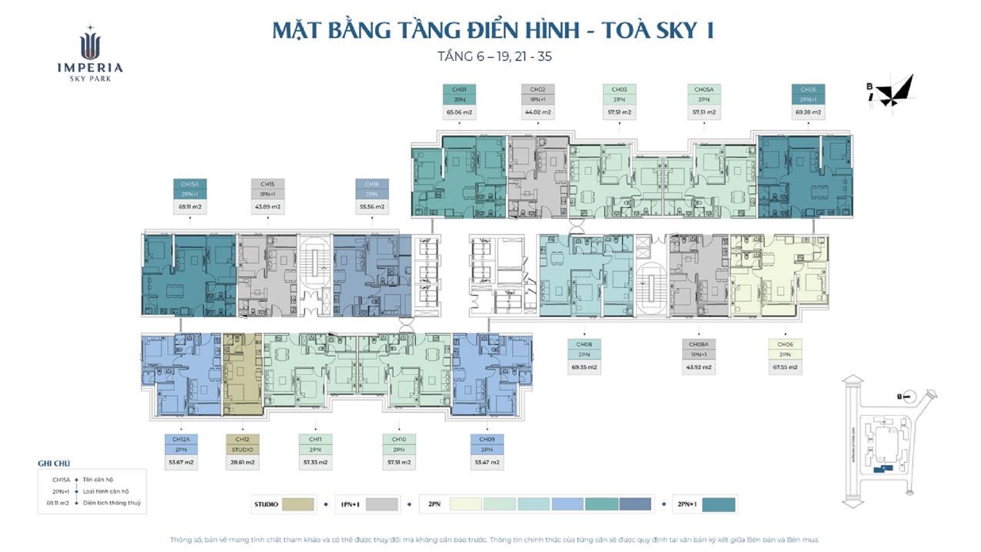 Mặt bằng tầng điển hình Sky 1 Tầng 6-19,21-35