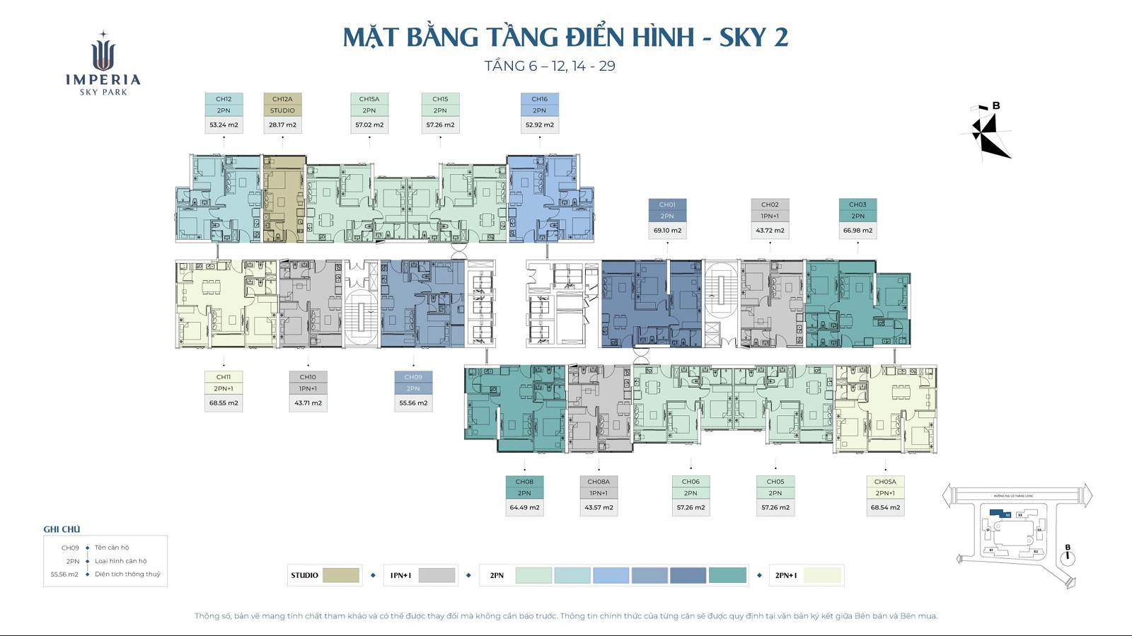Mặt bằng tầng điển hình Sky 2 Tầng 6-12,14-29